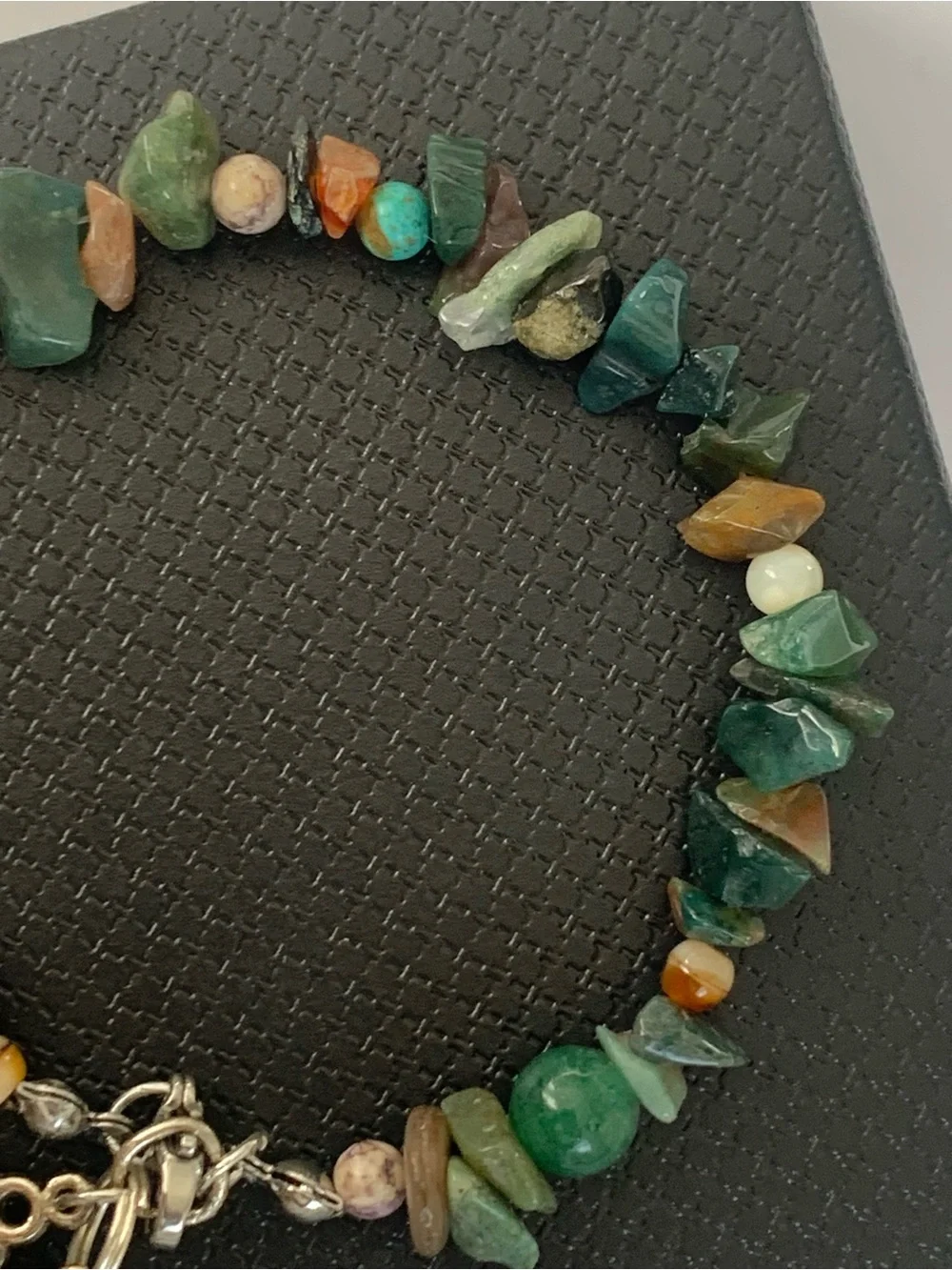 Multicolor Beaded Gemstone Charm Bracelet with Moss Agate Pendant